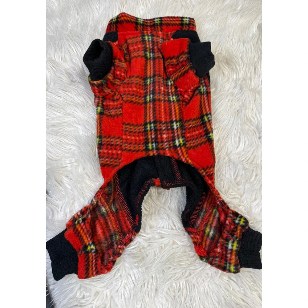 Red Plaid Fleece Pet Pajamas Soft Warm Dog Cat Jumpsuit Small